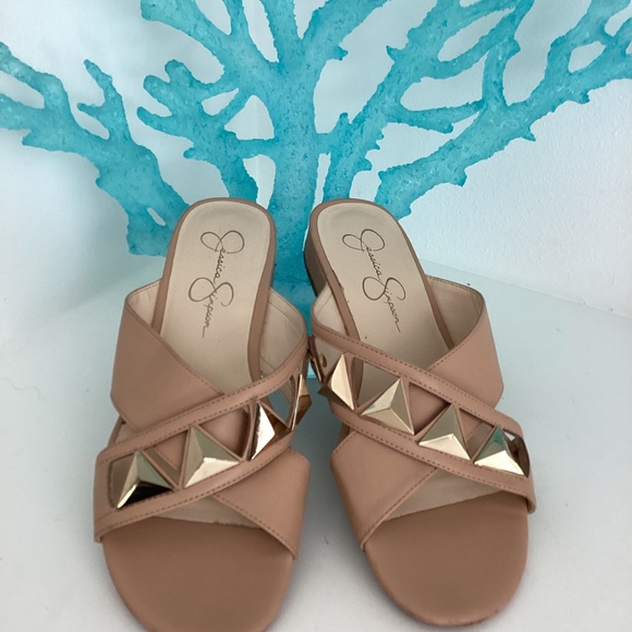Jessica Simpson Criss Cross Creme Slide Studded Sandals Size 8.5M /39 - Picture 5 of 10